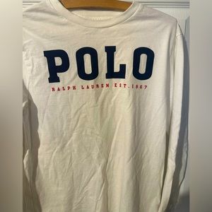 Unisex Polo White Long sleeve shirt great condition Lg 14-16 boys size